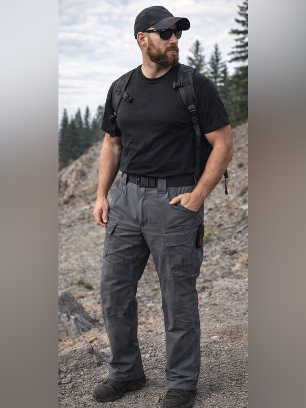 Men’s Tactical Cargo Pants XXXL Gray Stretch Utility Work Outdoor Multi Pocket